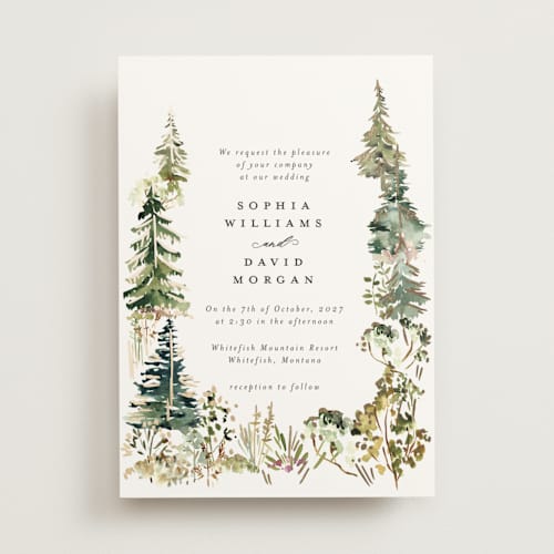 This is a forest foil stamped wedding invitations with foil pressed by Petra Kern called great outdoors printing on signature in standard