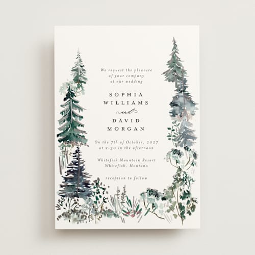 This is a snow foil stamped wedding invitations with foil pressed by Petra Kern called great outdoors printing on signature in standard