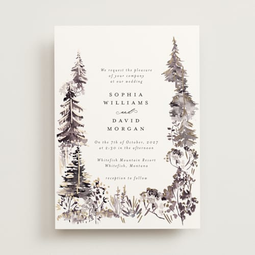 This is a midnight foil stamped wedding invitations with foil pressed by Petra Kern called great outdoors printing on signature in standard