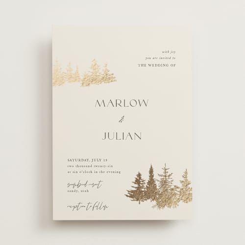 This is a fallen snow foil stamped wedding invitations with foil pressed by Robin Ott called vista printing on signature in standard