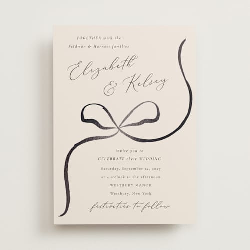 This is a tuxedo foil stamped wedding invitations with foil pressed by Corinne Malesic called bow printing on signature in standard