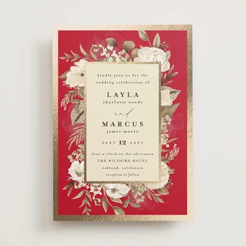 This is a passion foil stamped wedding invitations with foil pressed by Susan Moyal called classic love printing on signature in standard