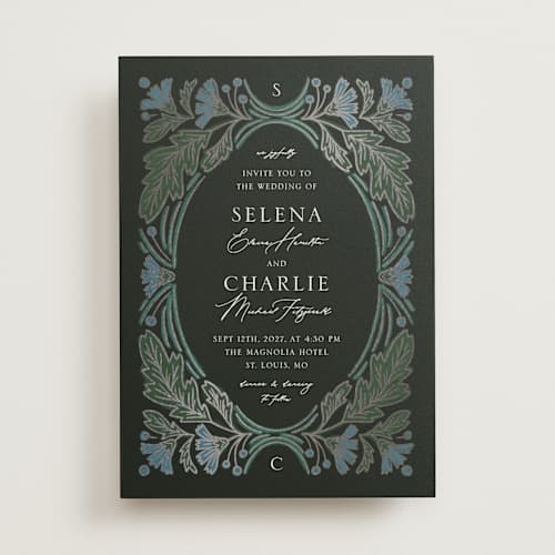 This is a bluebell foil stamped wedding invitations with foil pressed by Jen Owens called embellished printing on signature in standard