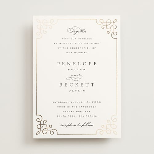 This is a pearl foil stamped wedding invitations with foil pressed by Janean Hinger called intertwined printing on signature in standard