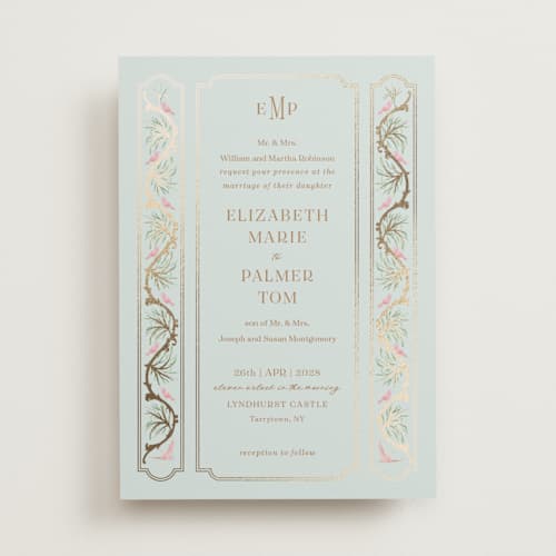 This is a hummingbird foil stamped wedding invitations with foil pressed by Claudia Orengo called castle printing on signature in standard