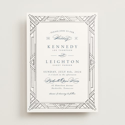 This is a night sky foil stamped wedding invitations with foil pressed by Hooray Creative called opulent border printing on signature in standard