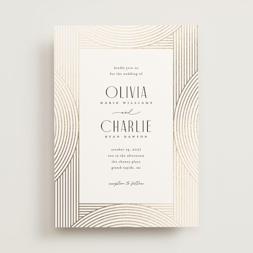 This is a snow foil stamped wedding invitations with foil pressed by Pixel and Hank called moderne printing on signature in standard