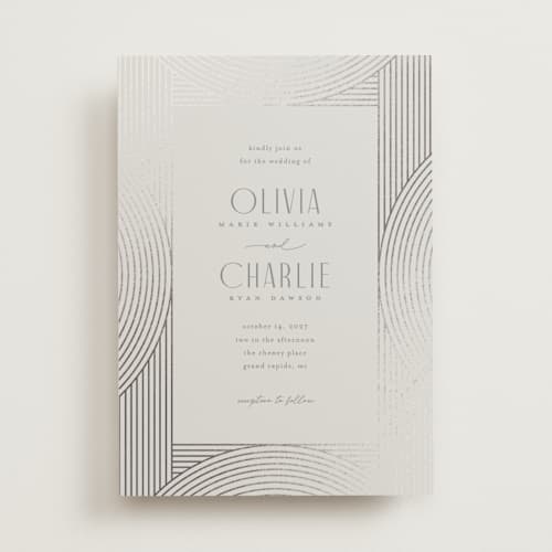 This is a pebble foil stamped wedding invitations with foil pressed by Pixel and Hank called moderne printing on signature in standard