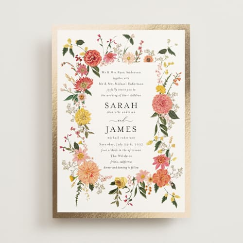 This is a burgundy foil stamped wedding invitations with foil pressed by Susan Moyal called enchanting printing on signature in standard