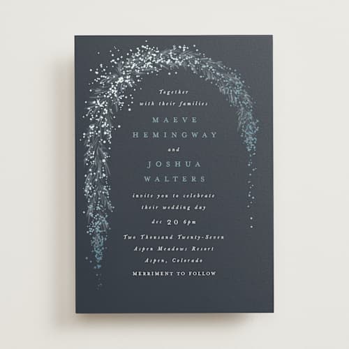 This is a frost foil stamped wedding invitations with foil pressed by Leah Bisch called winter garland printing on signature in standard