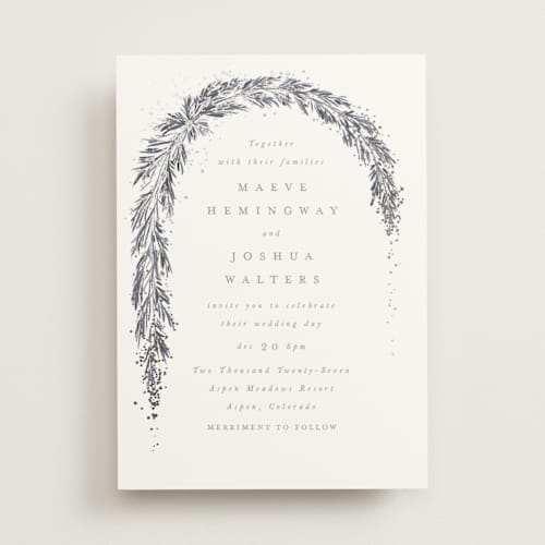 This is a fig foil stamped wedding invitations with foil pressed by Leah Bisch called winter garland printing on signature in standard