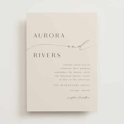 This is a smoke foil stamped wedding invitations with foil pressed by Olivia Raufman called gathering printing on signature in standard