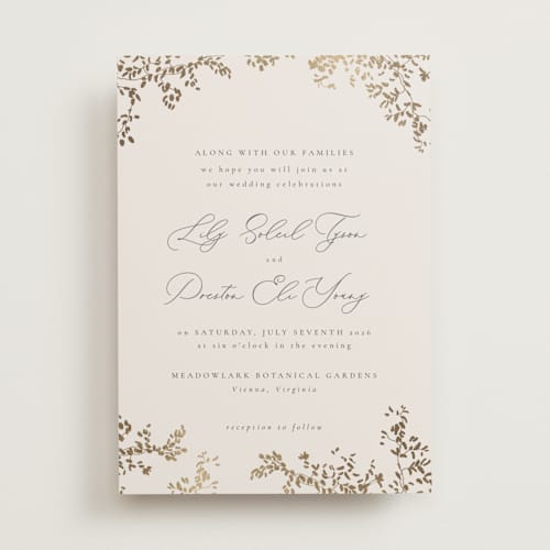 This is a luxe neutral foil stamped wedding invitations with foil pressed by Design Lotus called forever and a day printing on signature in standard
