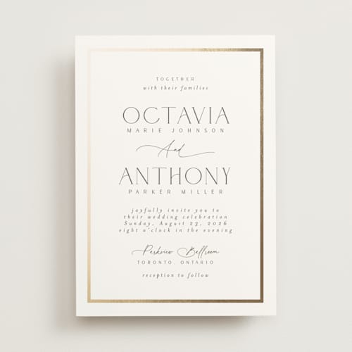 This is a porcelain foil stamped wedding invitations with foil pressed by Nicole Walsh called regal printing on signature in standard