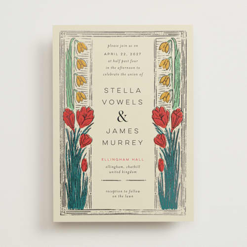 This is a birch foil stamped wedding invitations with foil pressed by Shiny Penny Studio called deco spring florals printing on signature in standard