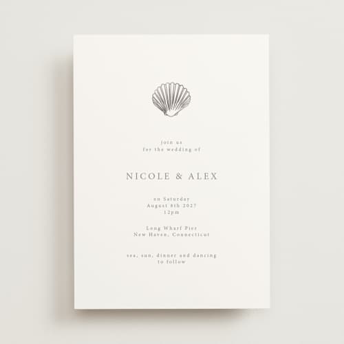 This is a mist foil stamped wedding invitations with foil pressed by Hannah Bowman called simple seashell printing on signature in standard