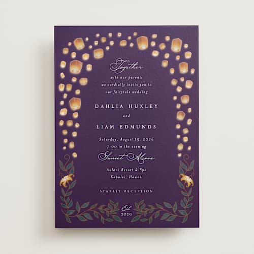 This is a twilight wedding invitations with standard by Simona Camp called disney's tangled lanterns printing on signature in standard