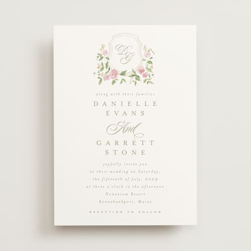 This is a rose wedding invitations with standard by Everett Paper Goods called ocean point printing on signature in standard