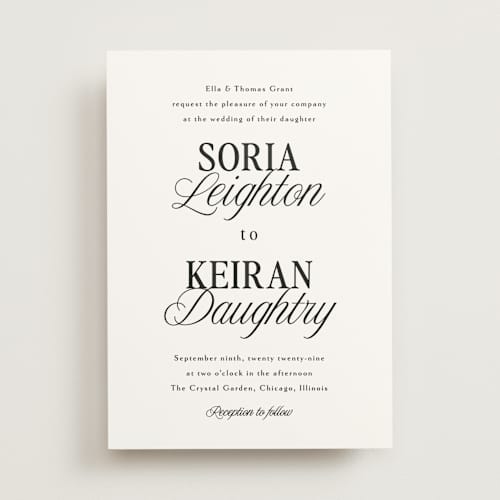 This is a black tie wedding invitations with standard by Melanie Kosuge called soria printing on signature in standard