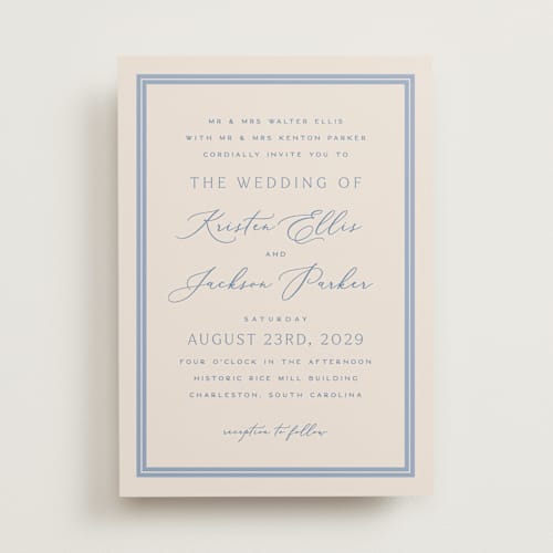 This is a periwinkle wedding invitations with standard by Hooray Creative called twin border printing on signature in standard