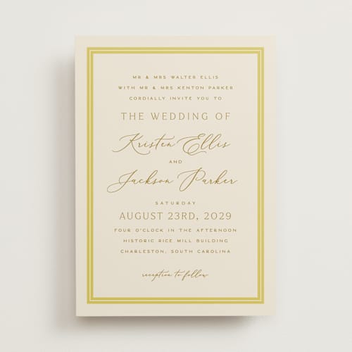 This is a limoncello wedding invitations with standard by Hooray Creative called twin border printing on signature in standard
