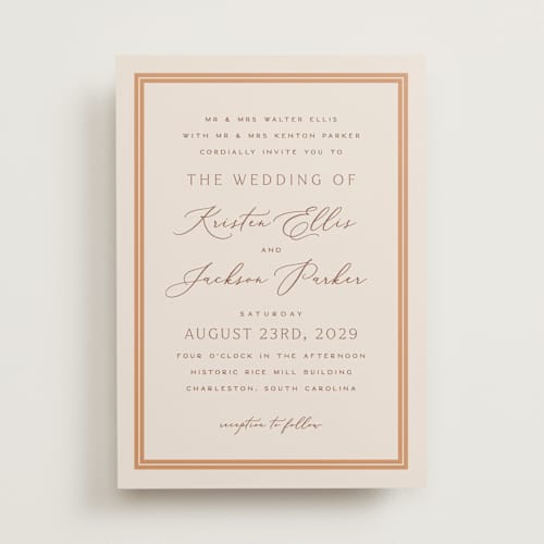 This is a citrus wedding invitations with standard by Hooray Creative called twin border printing on signature in standard