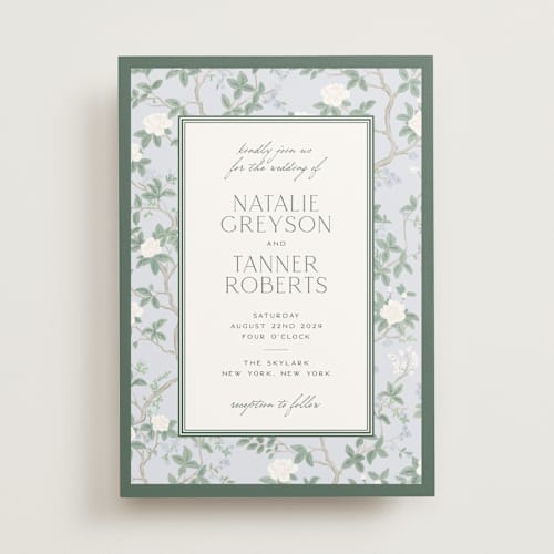 This is a garden wedding invitations with standard by Jenna Holcomb called chinoiserie printing on signature in standard