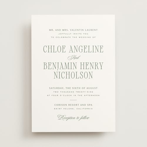 This is a moss wedding invitations with standard by Kelly Schmidt called woods printing on signature in standard