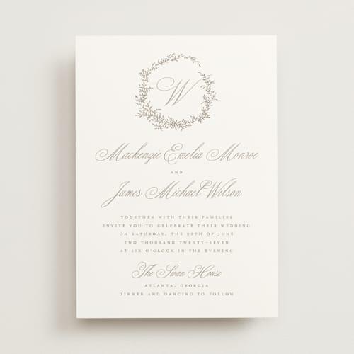 This is a chantilly wedding invitations with standard by Wildfield Paper Co called romantic wreath printing on signature in standard