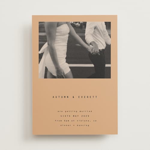 This is a peach wedding invitations with standard by Blustery August called nonnette printing on signature in standard