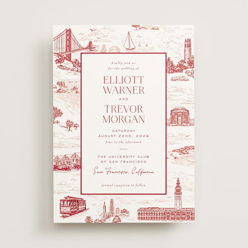 This is a scarlet wedding invitations with standard by Jenna Holcomb called san francisco toile printing on signature in standard