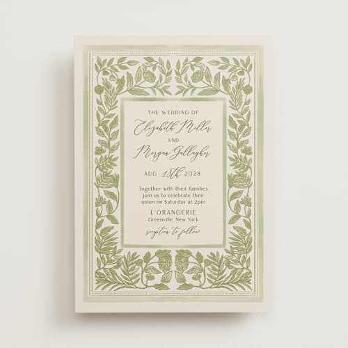 This is a olive wedding invitations with standard by Elly called porcelain floral printing on signature in standard