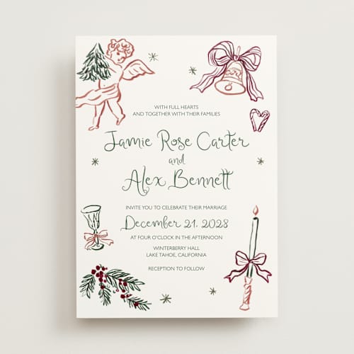 This is a enchanted holiday wedding invitations with standard by Cass Loh called holidays ink doodles printing on signature in standard