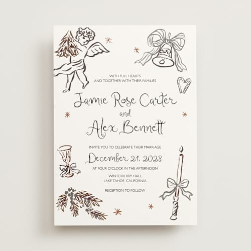 This is a noir wedding invitations with standard by Cass Loh called holidays ink doodles printing on signature in standard
