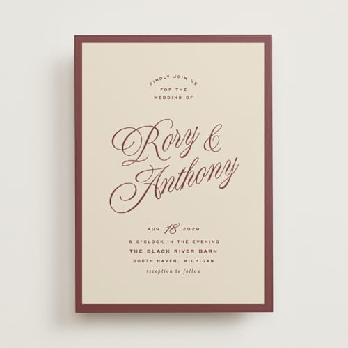 This is a burgundy wedding invitations with standard by Ellen Schlegelmilch called rory printing on signature in standard