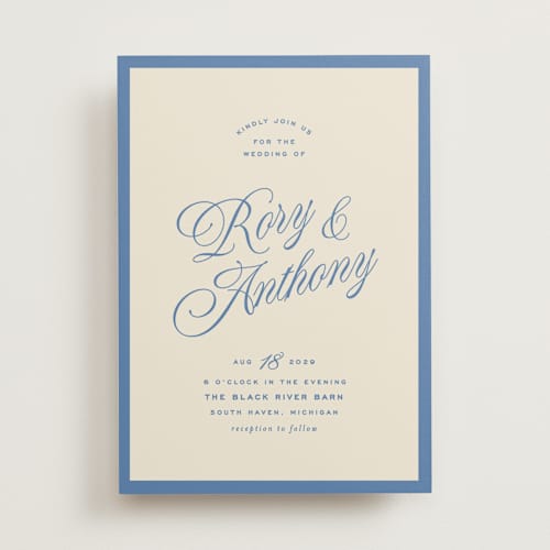 This is a cobalt wedding invitations with standard by Ellen Schlegelmilch called rory printing on signature in standard