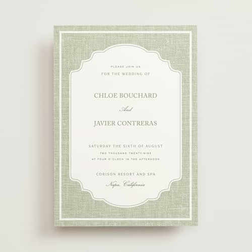 This is a garden wedding invitations with standard by Kelly Schmidt called summer linen printing on signature in standard