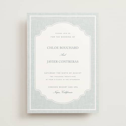 This is a sky wedding invitations with standard by Kelly Schmidt called summer linen printing on signature in standard