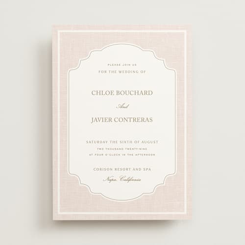 This is a blush wedding invitations with standard by Kelly Schmidt called summer linen printing on signature in standard