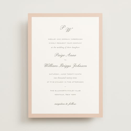 This is a peach wedding invitations with standard by Sara Hicks Malone called briland printing on signature in standard