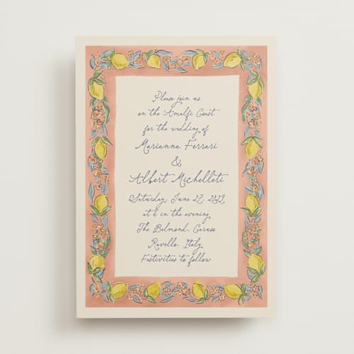 This is a apricot wedding invitations with standard by Chris Griffith called amalfi coast wedding printing on signature in standard