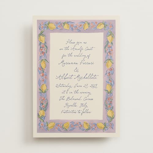 This is a lavender wedding invitations with standard by Chris Griffith called amalfi coast wedding printing on signature in standard