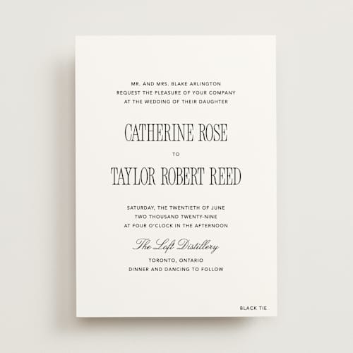 This is a silk wedding invitations with standard by Kelly Schmidt called formal minimalist printing on signature in standard