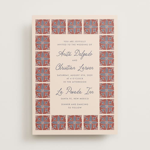 This is a terracotta wedding invitations with standard by Katharine Watson called block print tile printing on signature in standard