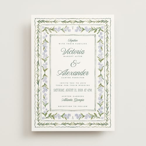 This is a wisteria wedding invitations with standard by Jenna Holcomb called vintage sketched printing on signature in standard