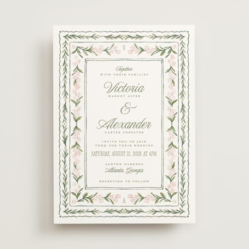 This is a peony wedding invitations with standard by Jenna Holcomb called vintage sketched printing on signature in standard