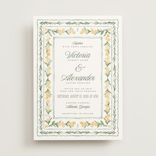 This is a buttercup wedding invitations with standard by Jenna Holcomb called vintage sketched printing on signature in standard