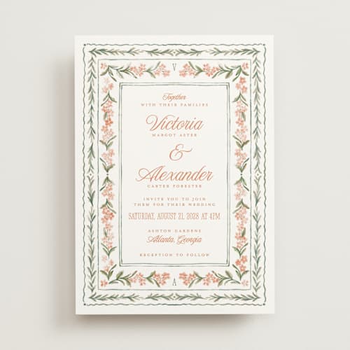 This is a persimmon wedding invitations with standard by Jenna Holcomb called vintage sketched printing on signature in standard