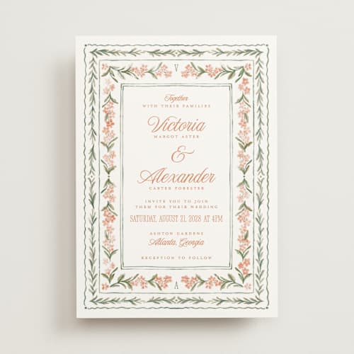 This is a persimmon wedding invitations with standard by Jenna Holcomb called vintage sketched printing on signature in standard