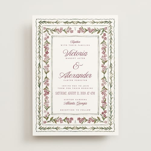 This is a mulberry wedding invitations with standard by Jenna Holcomb called vintage sketched printing on signature in standard